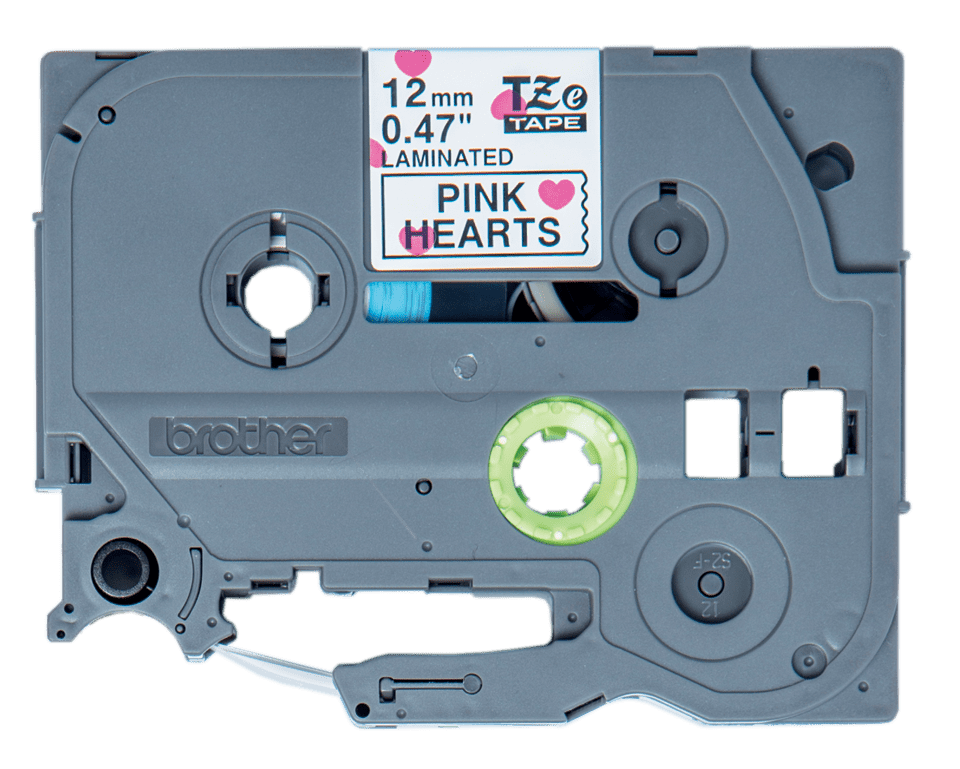 Originali Brother TZe-MPPH31 ženklinimo juostos kasetė – juodos raidės ant rausvų širdelių fono, 12 mm pločio
